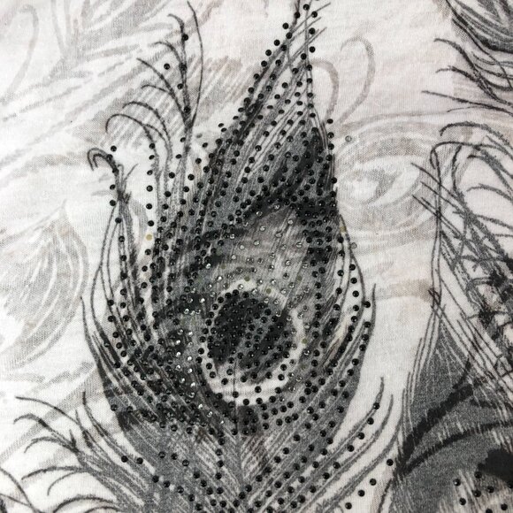 Forever 21 White and Gray Sleeveless Tank Top with Peacock Graphics and Sequins - Picture 10 of 12